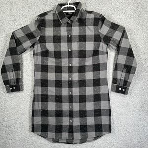 Obey No 89 Shirt Dress Long Sleeve Plaid Black Gray Size Small Collared‎ Boho